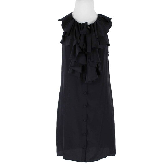 Fifteen-Twenty Dresses & Skirts - Fifteen Twenty Sz L Black Ruffle Neck Button Front 100% Silk Dress